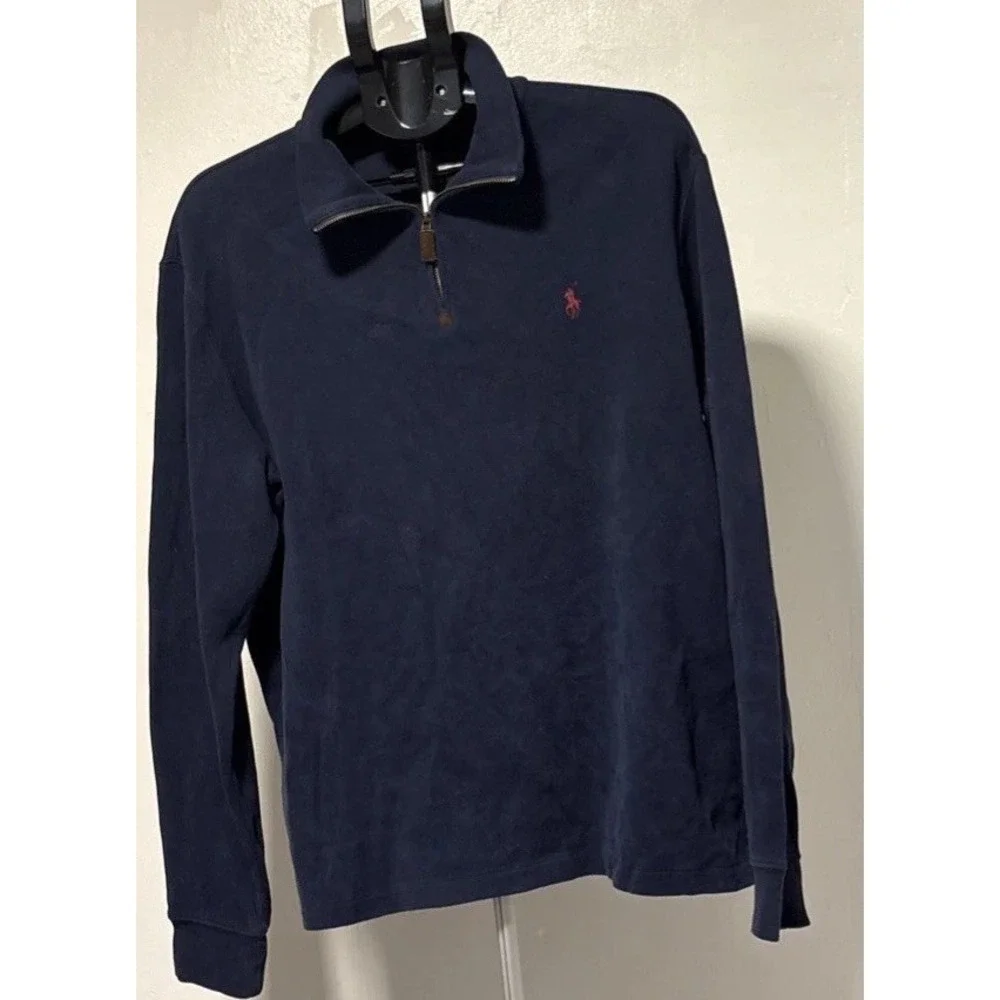 Polo Ralph Lauren Men's Cotton Navy 1/4 Zip Mock Neck Knit Sweater Size L